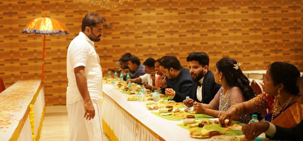 Guests enjoying food at a celebration